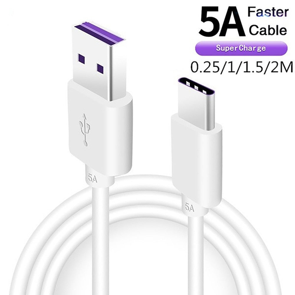 Fast Charge 5A USB Type C Cable For Samsung S20 S9 S8 Xiaomi Huawei P30 Pro Mobile Phone Charging