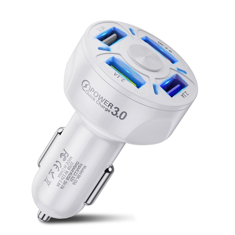 USLION 4 Ports USB Car Charge 48W Quick 7A Mini Fast Charging For iPhone 11 Xiaomi Huawei Mobile Phone Charger Adapter