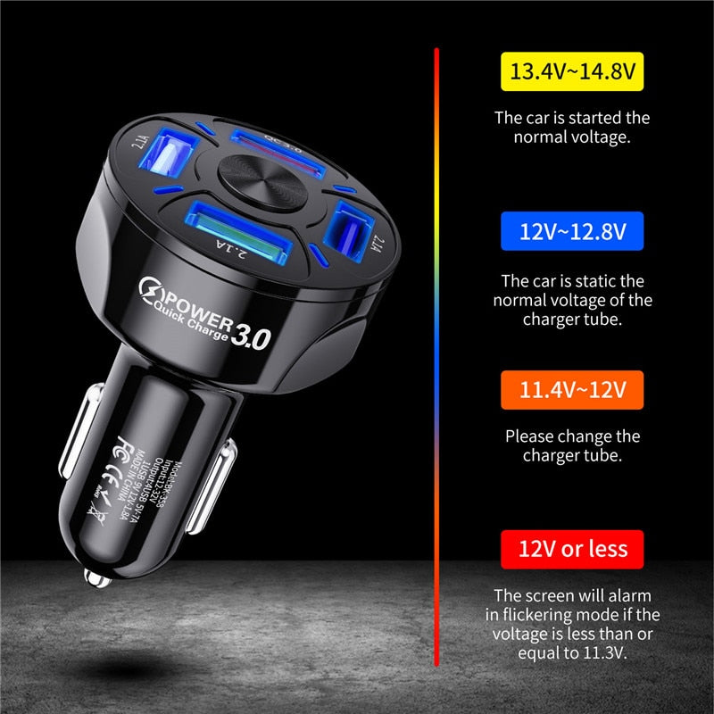 USLION 4 Ports USB Car Charge 48W Quick 7A Mini Fast Charging For iPhone 11 Xiaomi Huawei Mobile Phone Charger Adapter