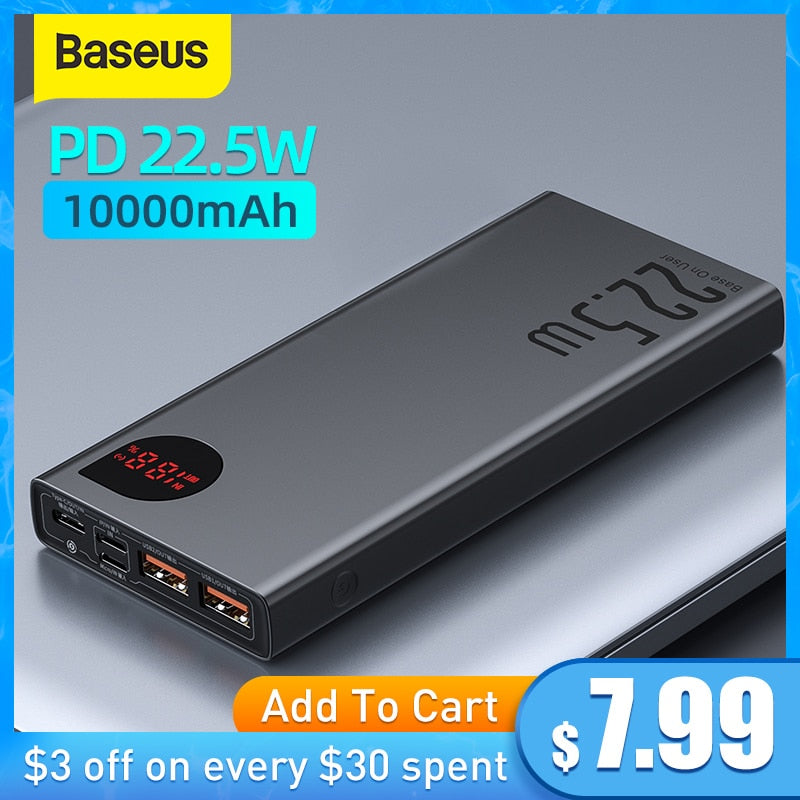 Baseus Power Bank 10000mAh with 20W PD Fast Charging For iPhone 12Pro Xiaomi Huawei