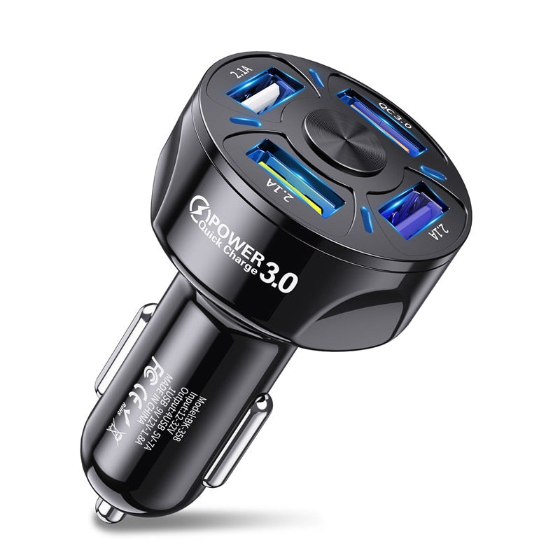 USLION 4 Ports USB Car Charge 48W Quick 7A Mini Fast Charging For iPhone 11 Xiaomi Huawei Mobile Phone Charger Adapter